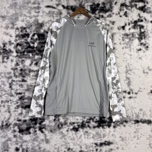 Bassdash Lightweight Fishing Hoodie Mens Size Small Gray White Camo Performance